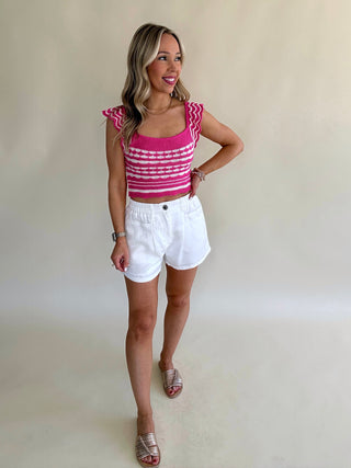 Main Character Knit Crop Top - Fuchsia