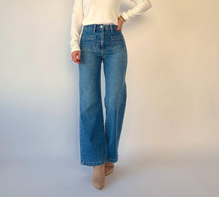 Patch Pocket Wide Leg Jean - Medium Wash