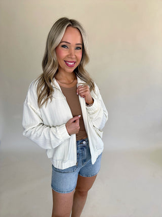 Perfectly Easy Bomber Jacket - Ecru