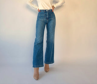 Patch Pocket Wide Leg Jean - Medium Wash