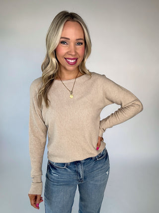 Weekend Upgrade Waffle Knit Top - Oatmeal