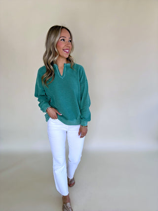 Day By Day V Neck Knit Top - Green