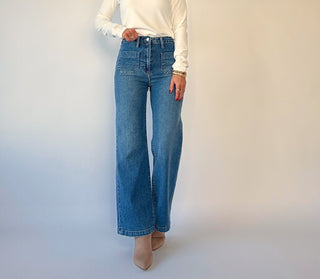 Patch Pocket Wide Leg Jean - Medium Wash