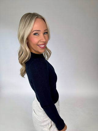 Have Your Fun Ribbed Long Sleeve Top - Navy