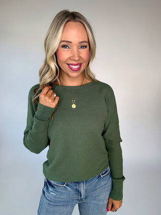 Weekend Upgrade Waffle Knit Top - Kale