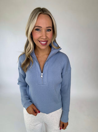 VARLEY Janie Half Zip Knit - Ashley Blue