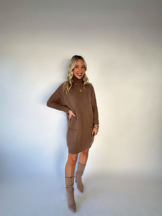 Madison Avenue Mock Neck Sweater Dress - Mocha