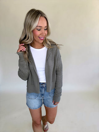 Cover Me Up Pointelle Cardigan - Olive
