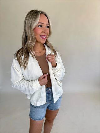 Perfectly Easy Bomber Jacket - Ecru