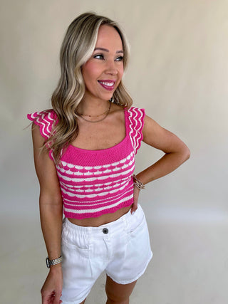 Main Character Knit Crop Top - Fuchsia