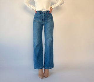 Patch Pocket Wide Leg Jean - Medium Wash