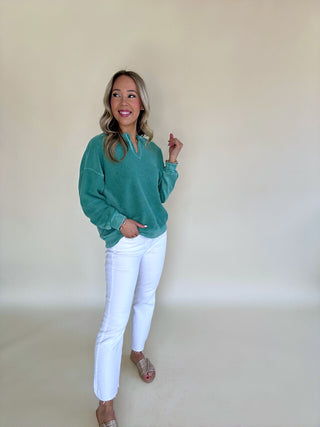 Day By Day V Neck Knit Top - Green