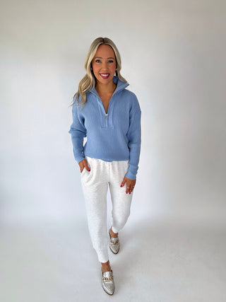 VARLEY Janie Half Zip Knit - Ashley Blue