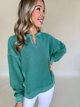 Day By Day V Neck Knit Top - Green