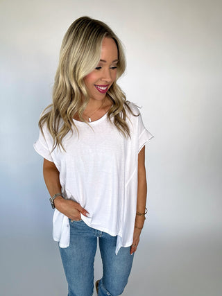 No Complaints Washed Comfy Knit Top - White