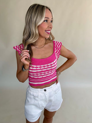 Main Character Knit Crop Top - Fuchsia