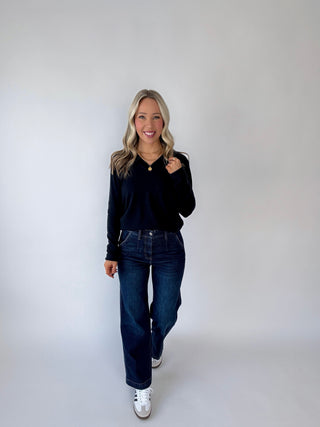 Flattering Feeling V-Neck Sweater - Navy