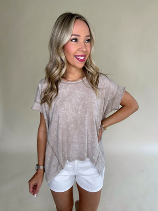 No Complaints Washed Comfy Knit Top - Taupe