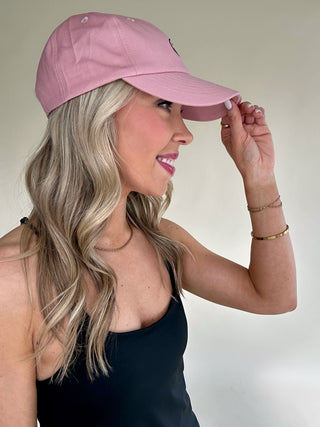 Embroidered Smiley Dad Hat - Rose