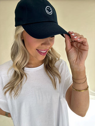 Embroidered Smiley Dad Hat - Navy