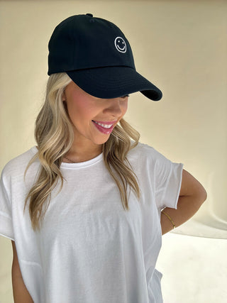 Embroidered Smiley Dad Hat - Navy