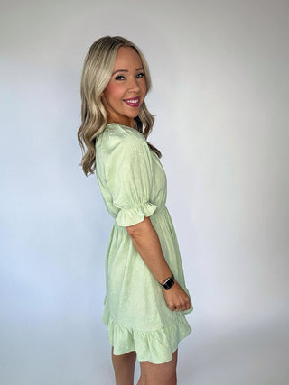 All That Flutters Mini Dress - Sage