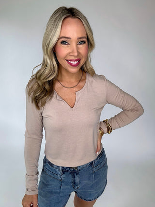 Center Stage Long Sleeve Top - Taupe