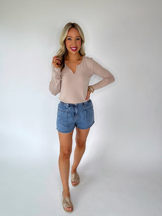 Center Stage Long Sleeve Top - Taupe