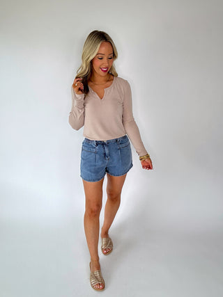 Center Stage Long Sleeve Top - Taupe