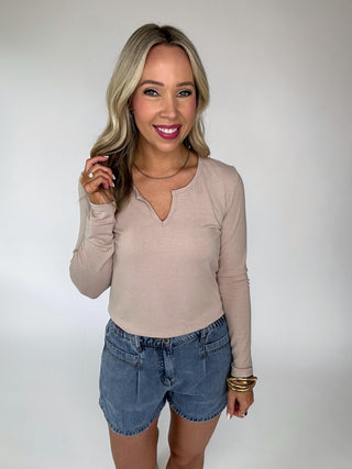 Center Stage Long Sleeve Top - Taupe