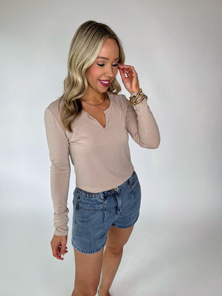 Center Stage Long Sleeve Top - Taupe