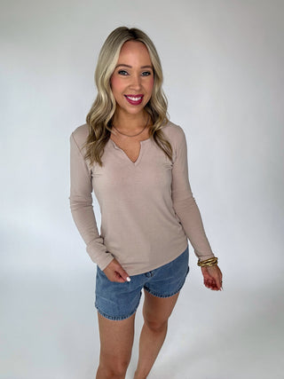 Center Stage Long Sleeve Top - Taupe