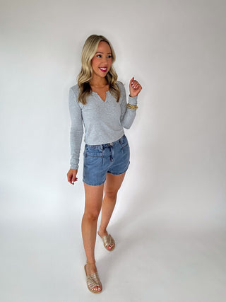 Center Stage Long Sleeve Top - Heather Grey