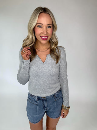 Center Stage Long Sleeve Top - Heather Grey