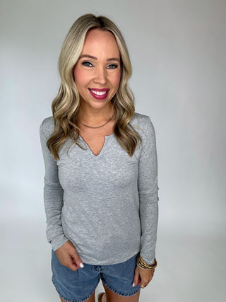 Center Stage Long Sleeve Top - Heather Grey