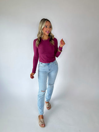 Best Of Basics Long Sleeve Knit Top - Magenta