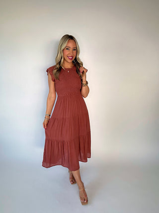 Stay Forever Smocked Tiered Midi Dress